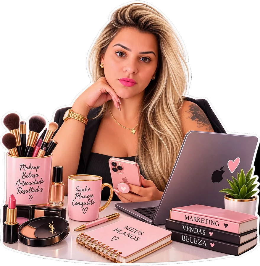 Ilustração da Rose com seus produtos de beleza